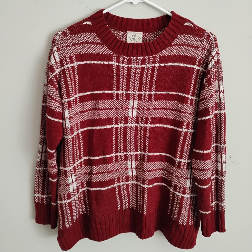 ST JOHN'S BAY Plaid Red Sweater for Women
